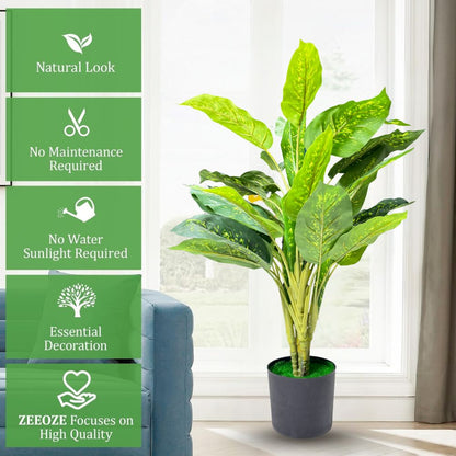 Garden Gyani Artificial Dieffenbachia Plant with Pot – 80cm Tall Faux Indoor Plant with Broad Green & Cream Leaves | 4 Stems | Realistic Decorative Plant for Home & Office