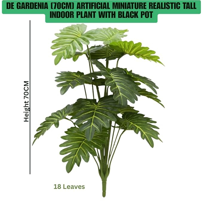 Garden Gyani Artificial Miniature PVC Silk Plant – 70 cm Tall, 18 Big Leaves, Without Pot | Realistic Green Decorative Faux Plant for Home & Office Décor