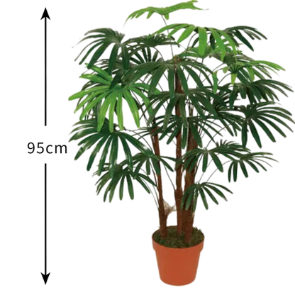 Garden Gyani 95CM Artificial Rhapis Palm X4 (Without Pot) – Lifelike Tropical Decorative Plant for Home & Office