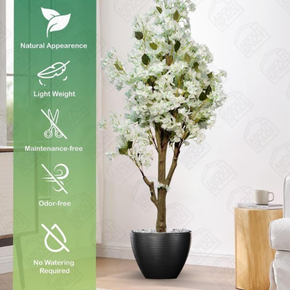 Artificial White Blossom Tree 5.7 Feet – Decorative Faux Flower Tree for Home & Event Decor