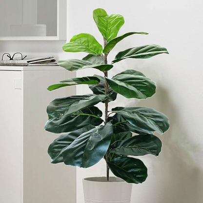 Garden Gyani Artificial Fiddle Leaf Fig Twig – 28 Inch Tall Faux Ficus Lyrata Plant with 21 Leaves | 1 Branch Greenery for Indoor & Outdoor Home, Office & Yard Décor Pot Not Included