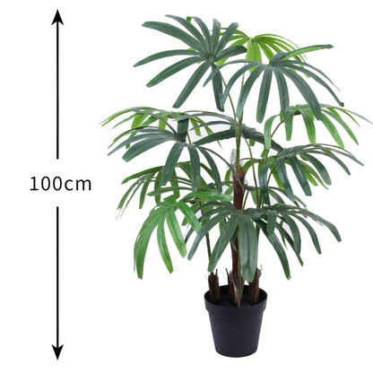 Garden Gyani Artificial Fan Palm Plant 100cm with Pot – Decorative Indoor Tropical Floor Plant