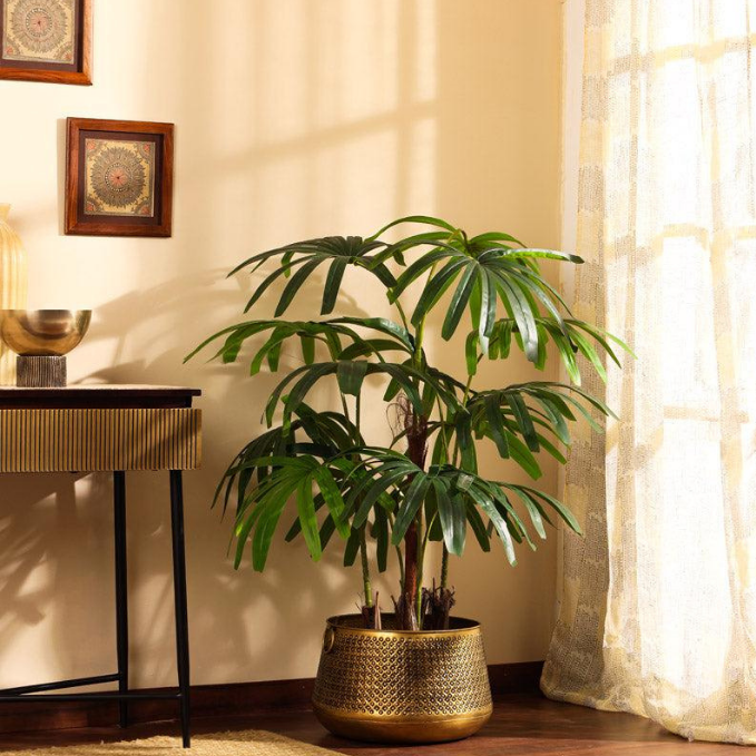 Garden Gyani 100CM Artificial Rhapis Palm 10 Leaves with Pot – Lifelike Decorative Tropical Plant for Home & Office