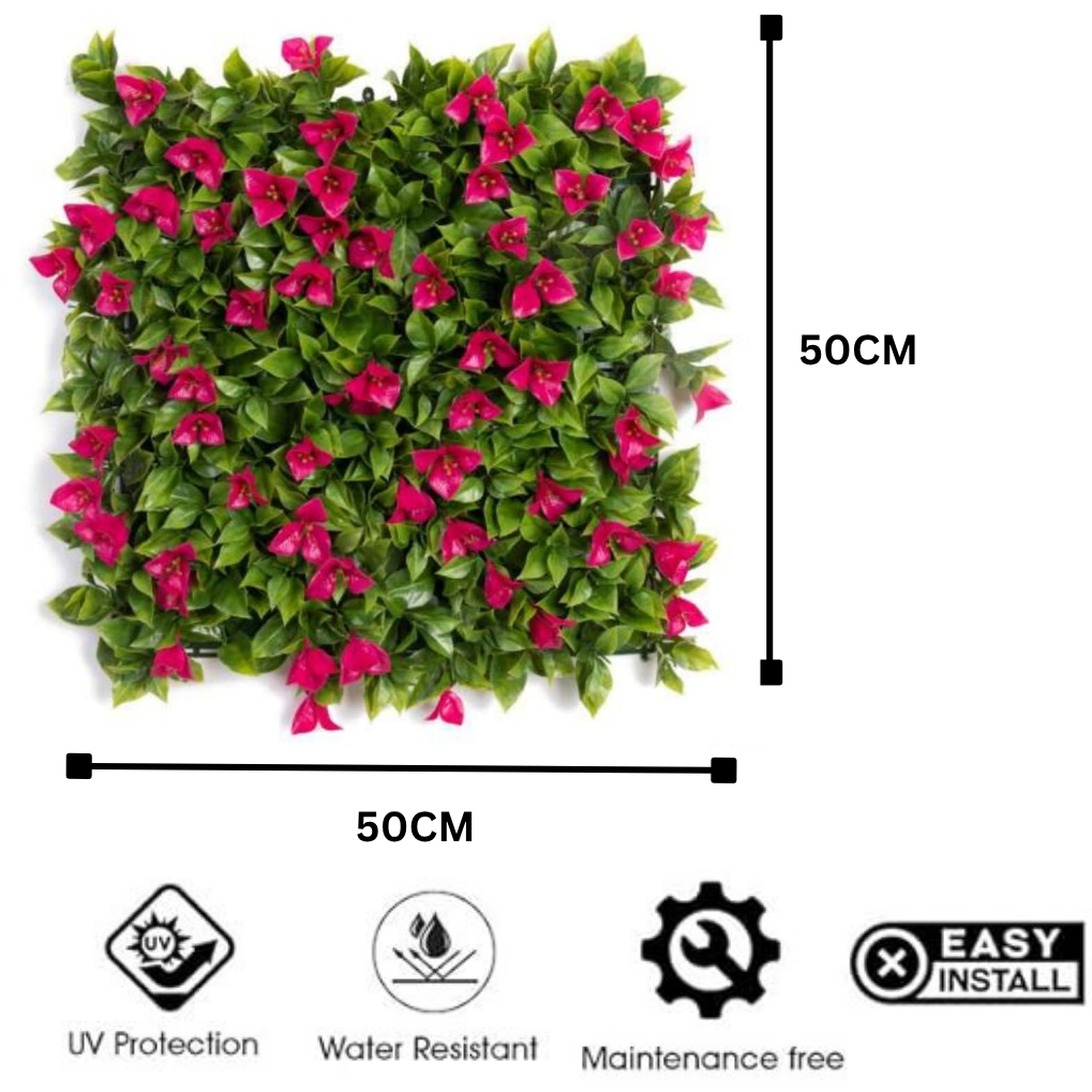 Garden Gyani Artificial Vertical Garden Panel 50×50 cm | Pink Bougainvillea Flower Wall | UV Protected Indoor Outdoor Decor