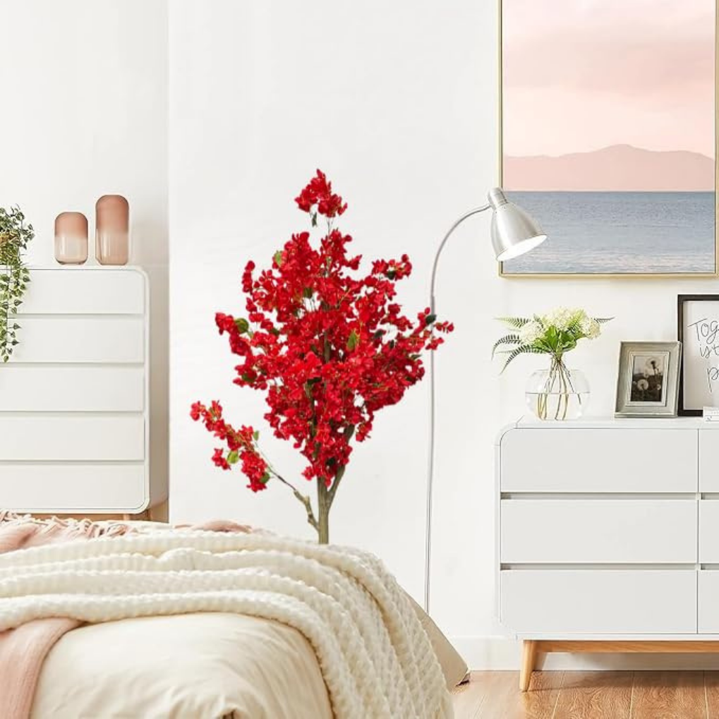 Artificial Red Blossom Tree 5.7 Feet – Decorative Faux Flower Tree for Home & Event Decor