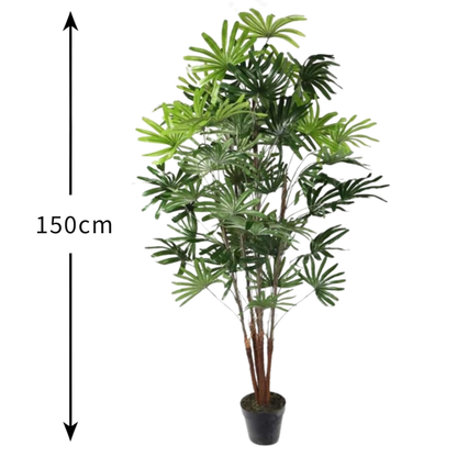 Garden Gyani Artificial Rhapis Palm Tree 150cm with Pot – Decorative Indoor Tropical Floor Plant