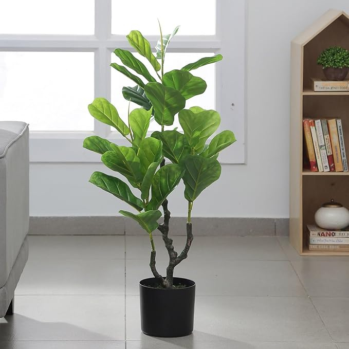 Garden Gyani Fiddle X3 – 90 cm Tall Artificial Plant with Pot | Lifelike Faux Fiddle Leaf Décor for Home & Office
