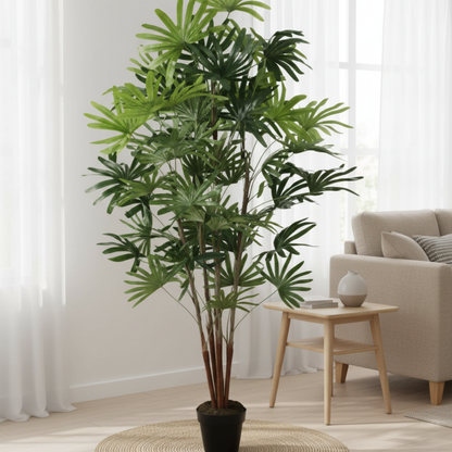 Garden Gyani Artificial Rhapis Palm Tree 150cm with Pot – Decorative Indoor Tropical Floor Plant