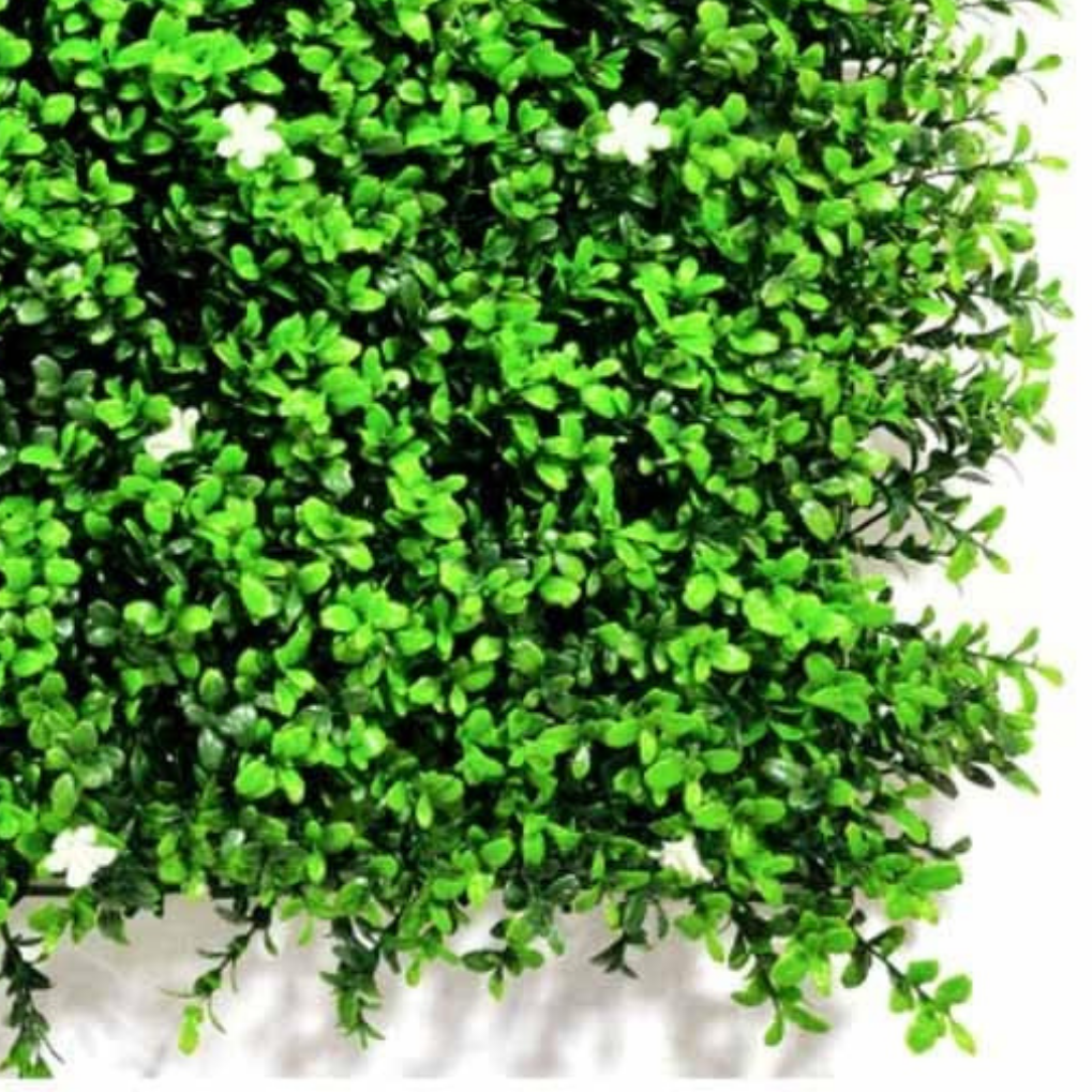Garden Gyani Artificial Vertical Garden Panel 50×50 cm | Green Leaf with White Flower Wall | UV Protected Indoor Outdoor Decor