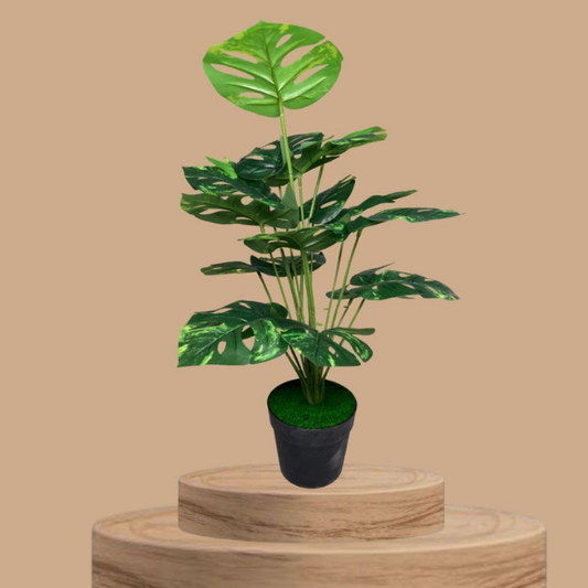 Garden Gyani Artificial Palm Plant – 26-Inch Tall Multicolor Faux Turtle Leaf Monstera with 18 Leaves & Black Pot | Tropical Decorative Plant for Home, Office & Outdoor Décor