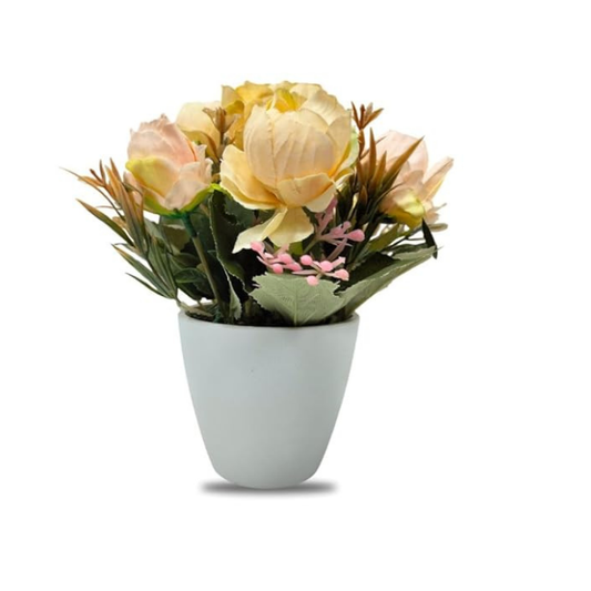 Garden Gyani Artificial Plant – 22 cm Tabletop Faux Plant with Multicolor Flowers in Black Pot | Small Decorative Plant for Home, Office & Bathroom