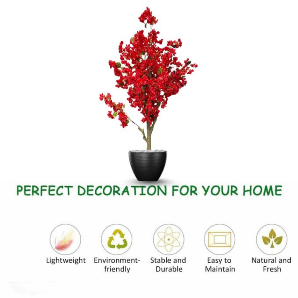 Artificial Red Blossom Tree 5.7 Feet – Decorative Faux Flower Tree for Home & Event Decor