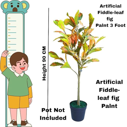 Garden Gyani Decorative Artificial Fiddle Leaf Fig Plant – 90 cm Tall Faux Green Plant Without Pot | Realistic Indoor & Outdoor Home & Office Décor