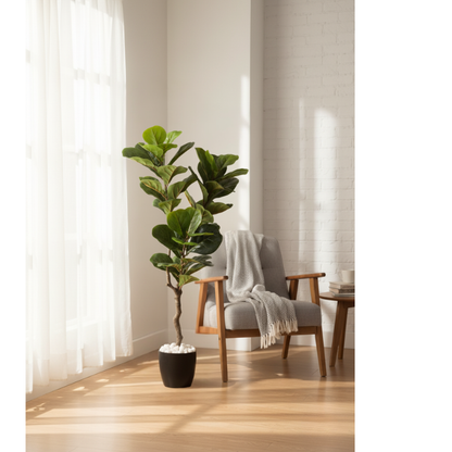 Garden Gyani Fiddle Leaf – 120 cm Tall Artificial Plant | Lifelike Faux Indoor & Outdoor Décor Without Pot