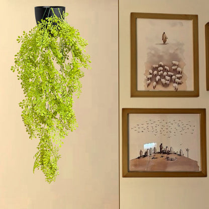 Garden Gyani Artificial Hanging Plant with Basket – Realistic Green Leaves & Creepers for Home, Living Room & Wall Decoration
