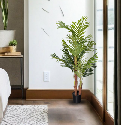 Garden Gyani 150 cm Artificial Areca Palm Tree with Tall Black Planter – Indoor Decorative Faux Plant for Home & Office