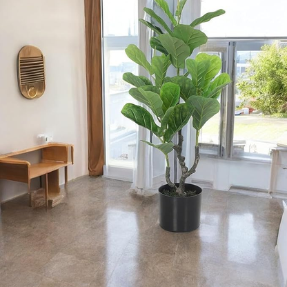 Garden Gyani Artificial Fiddle Leaf Fig Tree – 76 cm Tall Faux Indoor & Outdoor Green Plant with Black Pot | Decorative Plant for Home, Office & Garden Décor