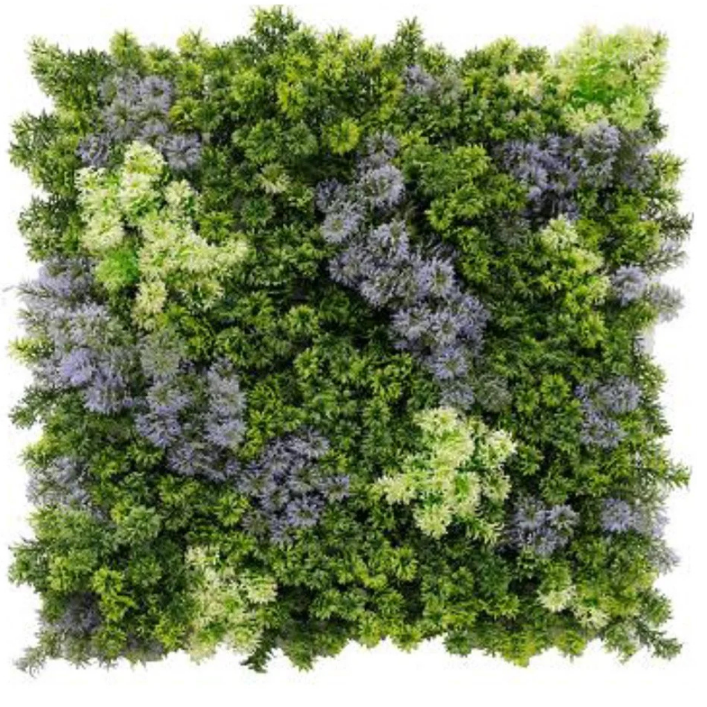 Garden Gyani Artificial Vertical Garden Panel 50×50 cm | Mixed Green Foliage with Lavender & Cream Highlights | UV Protected Indoor Outdoor Decor
