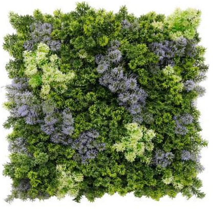 Garden Gyani Artificial Vertical Garden Panel 50×50 cm | Mixed Green Foliage with Lavender & Cream Highlights | UV Protected Indoor Outdoor Decor