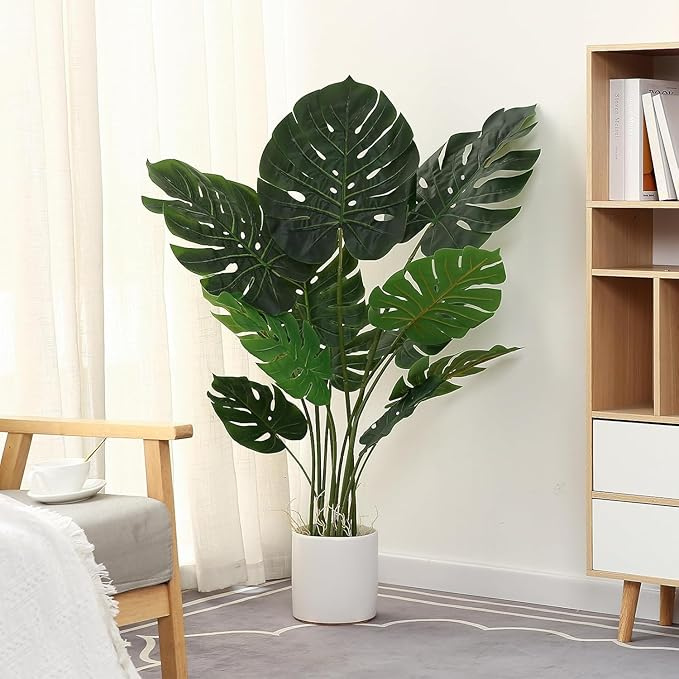 Garden Gyani 4FT Artificial Monstera Plant | Faux Swiss Cheese Floor Plant for Indoor Home & Office Décor | Lifelike Tropical Greenery – Pot Not Included