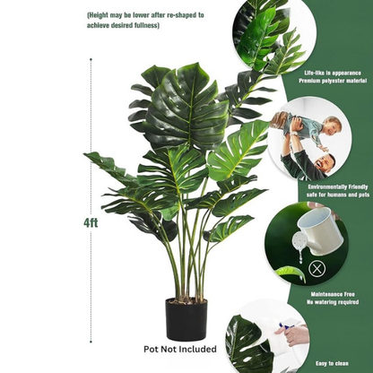 Garden Gyani 4FT Artificial Monstera Plant | Faux Swiss Cheese Floor Plant for Indoor Home & Office Décor | Lifelike Tropical Greenery – Pot Not Included