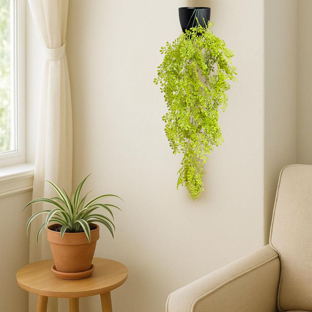 Garden Gyani Artificial Hanging Plant with Basket – Realistic Green Leaves & Creepers for Home, Living Room & Wall Decoration