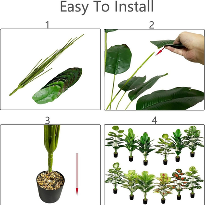 Garden Gyani Large Artificial Tree – 63 cm Tall Potted Floor Plant with Dual-Shade Big Leaves | Decorative Faux Tree for Home, Office & Indoor Garden (12 Leaves)