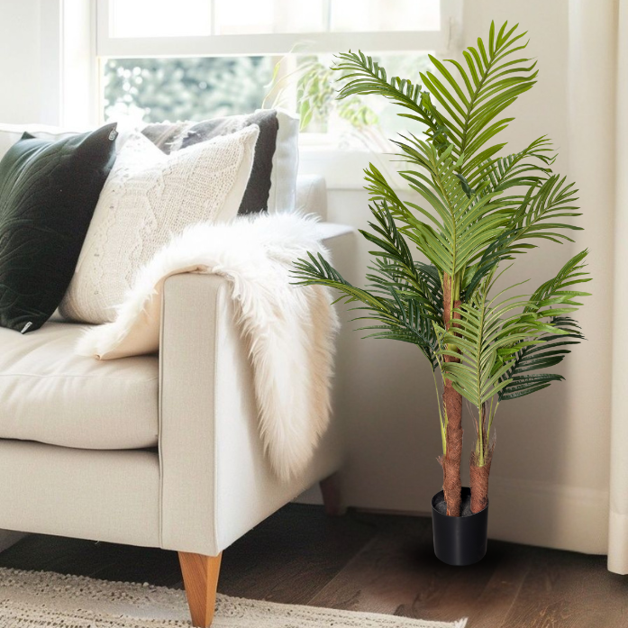 Garden Gyani 150 cm Artificial Areca Palm Tree with Tall Black Planter – Indoor Decorative Faux Plant for Home & Office