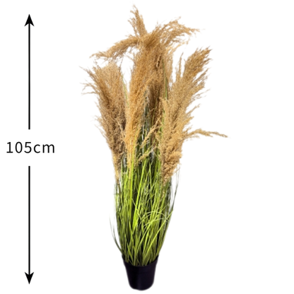 Garden Gyani Natural Reed Pampas – 105 cm Tall Artificial Plant with Pot | Lifelike Faux Home & Office Décor