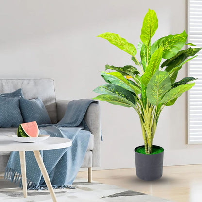 Garden Gyani Artificial Dieffenbachia Plant with Pot – 80cm Tall Faux Indoor Plant with Broad Green & Cream Leaves | 4 Stems | Realistic Decorative Plant for Home & Office