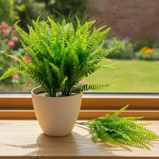 Garden Gyani New Fern Shrubs – 35cm Artificial Greenery Without Pot for Home, Office & Tabletop Décor