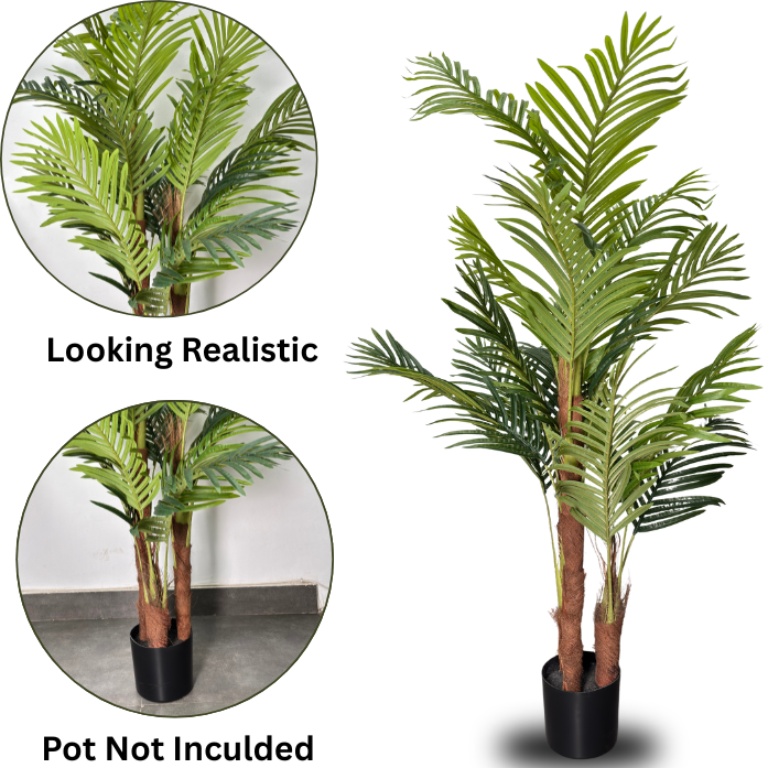 Garden Gyani 150 cm Artificial Areca Palm Tree with Tall Black Planter – Indoor Decorative Faux Plant for Home & Office