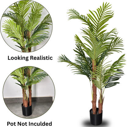Garden Gyani 150 cm Artificial Areca Palm Tree with Tall Black Planter – Indoor Decorative Faux Plant for Home & Office