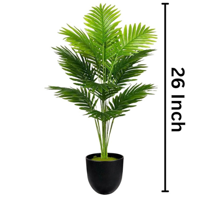 Garden Gyani Artificial Areca Palm Plant – 75 cm Tall Faux Palm Tree with 18 Turtle Leaves | Without Pot | Indoor & Outdoor Décor for Home & Office