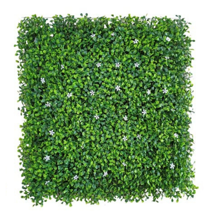 Garden Gyani Artificial Vertical Garden Panel 50×50 cm | Boxwood Style Green Wall with White Flowers | Indoor Outdoor Decor