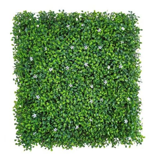 Garden Gyani Artificial Vertical Garden Panel 50×50 cm | Boxwood Style Green Wall with White Flowers | Indoor Outdoor Decor